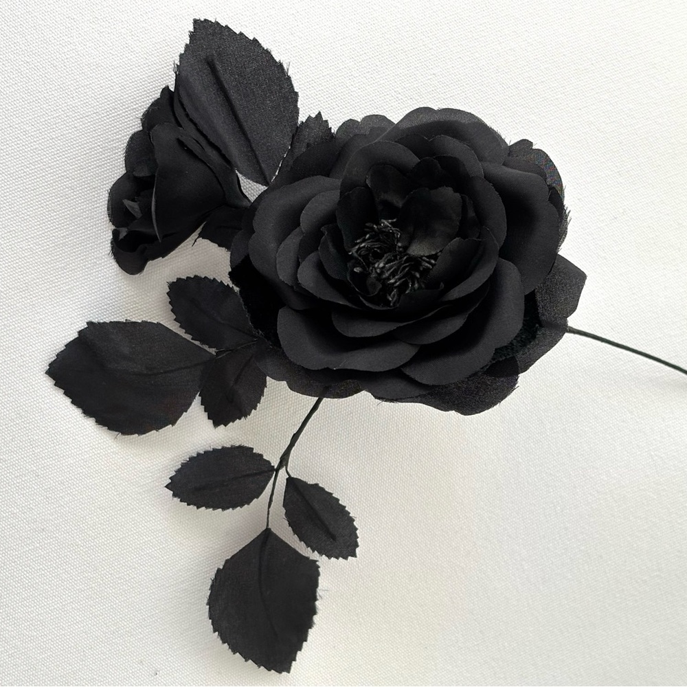 Vintage Millinery Rose Pick Black Silk Wired Wrapped Hat Embellishment Like New